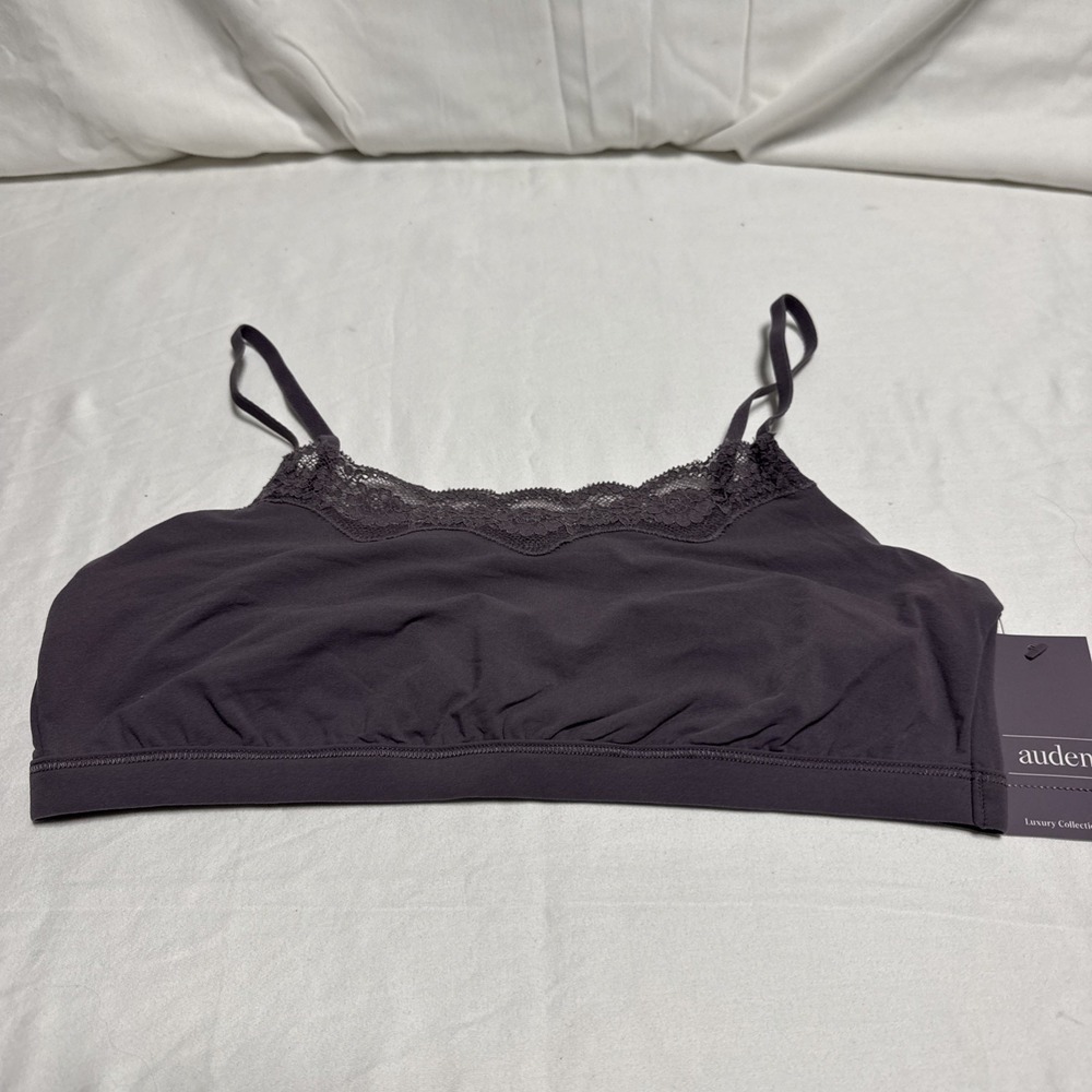 Auden Floral Lace Unlined Adjustable Bralette Bra Womens size M Mauve/Gray NEW
